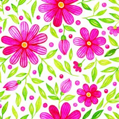Seamless watercolor pattern with leaves and flowers