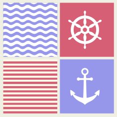 Marine pattern and icon set vector illustration