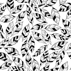 Seamless monochrome pattern with striped abstract leaves N3
