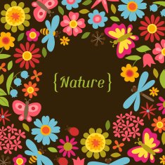 Natural card with beautiful flowers beetles and butterflies N5