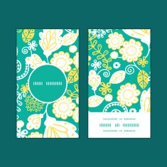 Vector emerald flowerals vertical round frame pattern business cards set