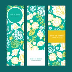 Vector emerald flowerals vertical banners set pattern background