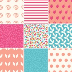 Vector colorful branches set of nine matching repeating patterns backgrounds