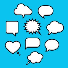 Speech and thought bubbles with space for text in flat N2