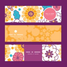 Vector colorful oriental flowers horizontal banners set pattern background