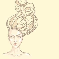 Beautiful girl's face with curvy hair N3