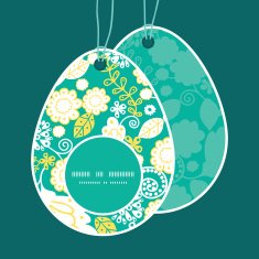Vector emerald flowerals Easter egg shaped tags set template
