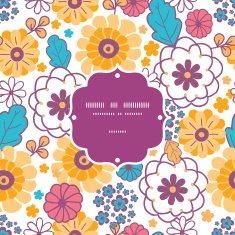 Vector colorful oriental flowers frame seamless pattern background