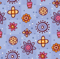 blue seamless background with flowers and abstract elements N2