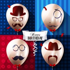 Birthday card Balloons with silhouettes on hipster style Mustaches N2