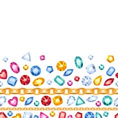 Seamless horizontal gemstones and chains pattern