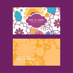 Vector colorful oriental flowers horizontal frame pattern business cards set