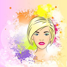 beautiful woman face colorful ink paint splash young sketch girl