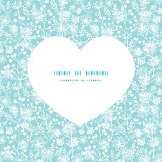 Vector blue and white lace garden plants heart silhouette pattern N2