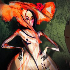 Red hair lady fashionable drawing on paper