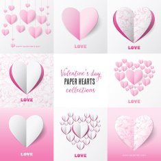Paper Heart Valentine's day cards with flower pattern