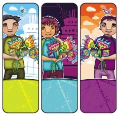 Boys with flowers banners