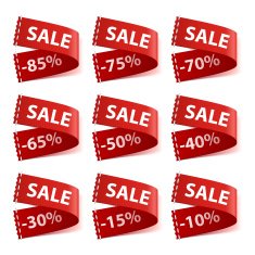 Set of sew in SALE labels with different discount percentage