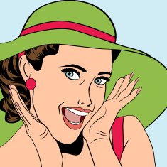 popart retro woman with sun hat in comics style