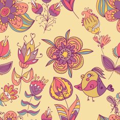Seamless texture with flowers and birds N16