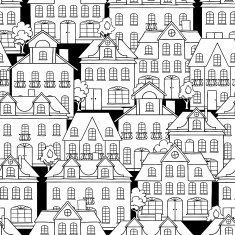 Seamless vector pattern with houses and trees