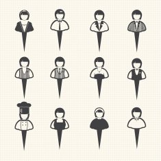 Businesswoman with pin Vector icons set