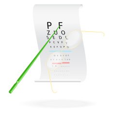 Glasses on a eye sight test chart Vector illustration