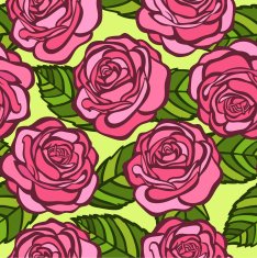 seamless background Pink roses with green leaves old style