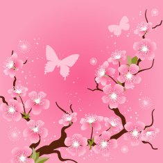 Card with stylized cherry blossom flowers N2