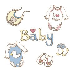 sketch pastel color baby clothes bib sock & shoe