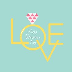 Wedding gold ring withdiamond Word love Flat design Valentines day