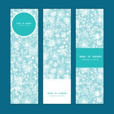 Vector blue and white lace garden plants vertical banners set