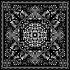 Black and white ornamental square with paisley elements N2
