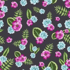 Seamless vintage pattern with painted flower leaves and plants N3