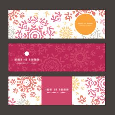 Vector folk floral circles abstract horizontal banners set pattern background