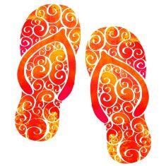 Watercolor flip flop sandals with wave pattern