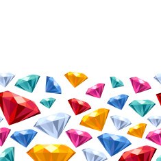 Seamless horizontal gemstones pattern on white