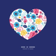 Vector fairytale flowers heart silhouette pattern frame
