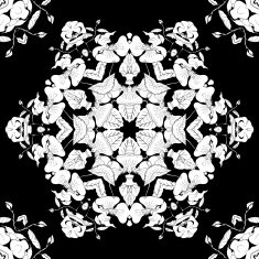 Seamless pattern with floral ornament snowflakes monochrome