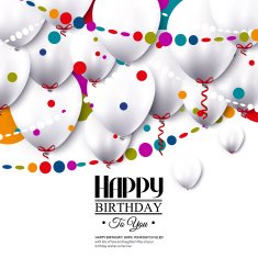 Vector Birthday Card With White Balloons And Colorful Confetti Free ...