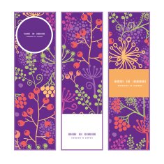 Vector colorful garden plants vertical banners set pattern background