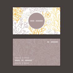 Vector magical floral vertical round frame pattern business cards set