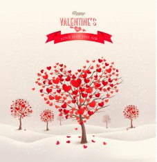 Valentine background with heart shaped trees