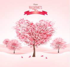 Pink heart-shaped sakura trees Valentine's day Vector