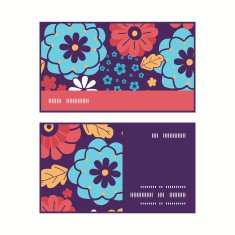 Vector colorful bouquet flowers horizontal stripe frame pattern business cards N2