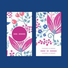 Vector pink flowers vertical round frame pattern business cards set N3