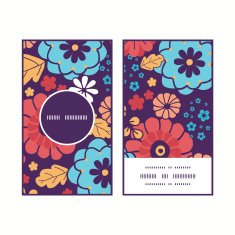 Vector colorful bouquet flowers vertical round frame pattern business cards N2
