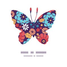 Vector colorful bouquet flowers butterfly silhouette pattern frame