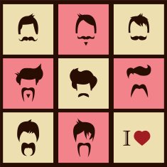 Collection of hipster retro hair styles and mustaches vector illustration N2