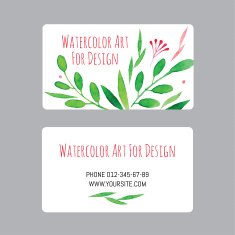 business cards design template with watercolor drawings of plants N7